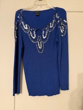 Lauren Michelle Royal Blue Embellished Knit Long Sleeve Top